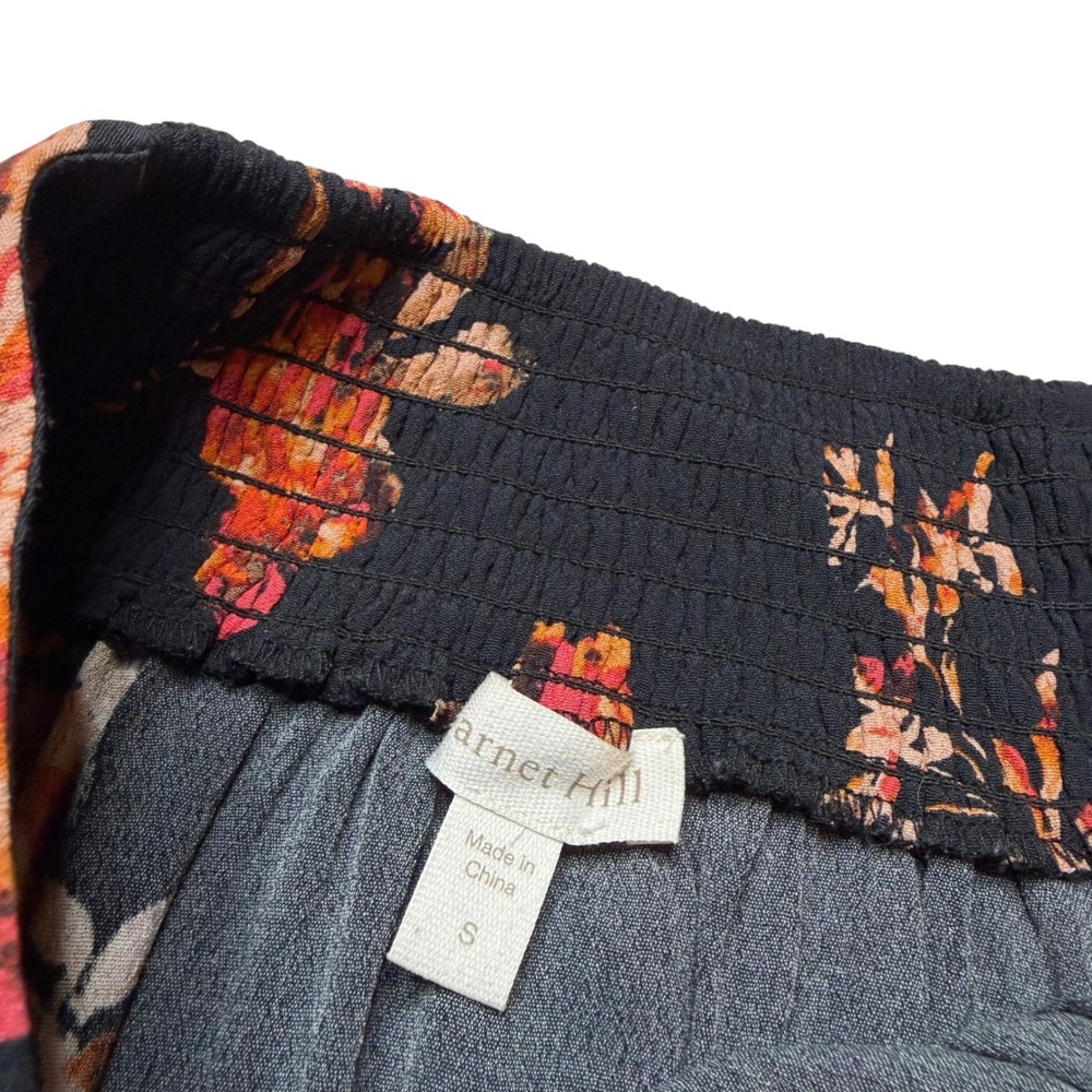 GARNET HILL Midi Skirt Black Floral Button Front Smocked Back Women's Size Small - Picture 3 of 7